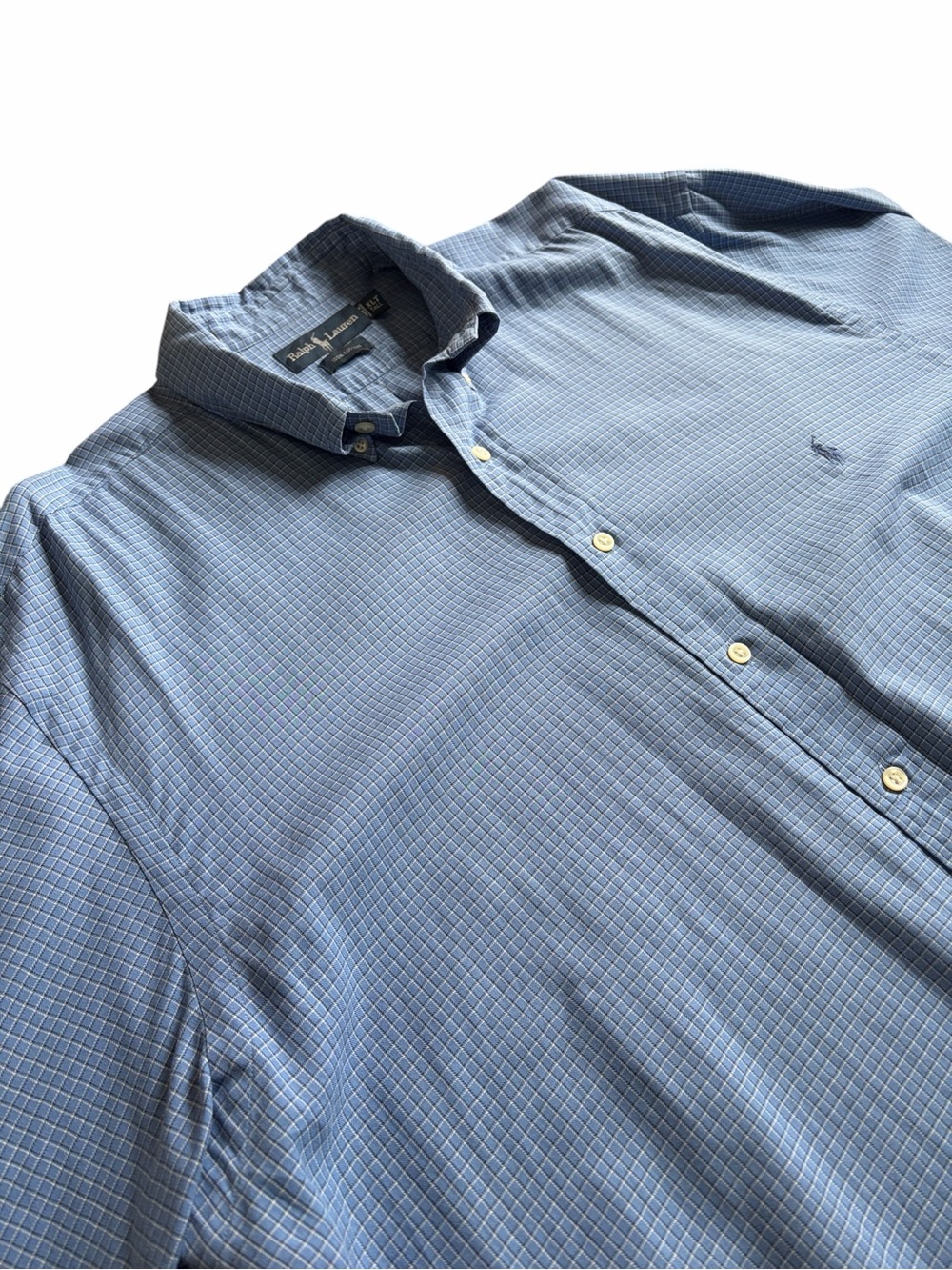 Ralph Lauren Men’s Button Down Shirt XLT Long Sleeve Blue Check Pony Logo Cotton